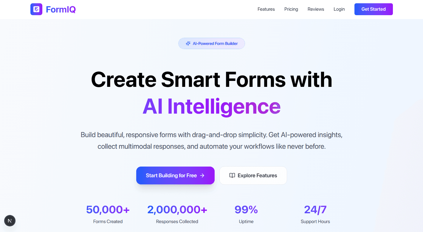 Screenshot of FormIQ, an AI-powered form builder built by Ashish Jethva